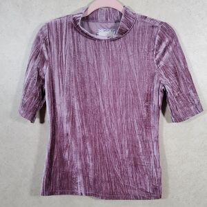 01109 Pilcro for Urban Outfitters mauve pink crushed velvet mock neck blouse S